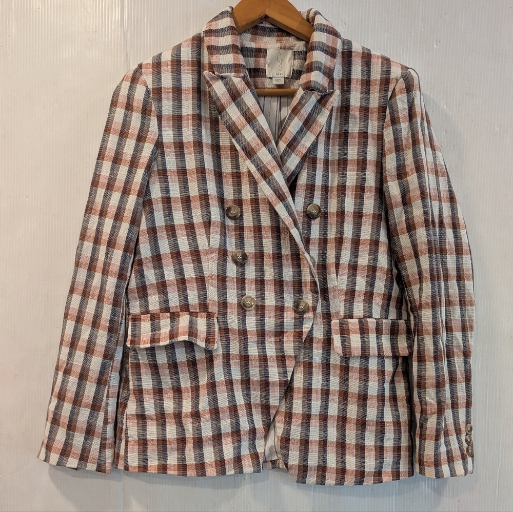 JOIE Women's Rust Brown and White Checkered Blazer Size Medium - Picture 12 of 13